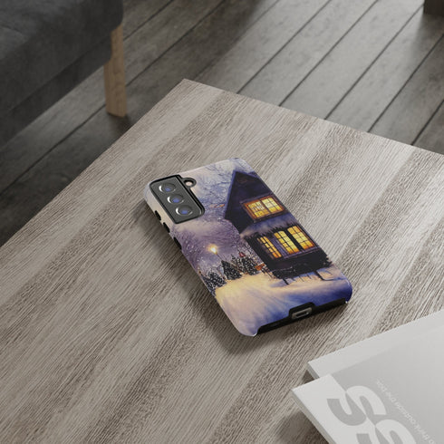 Glowing Homes in the Snow with Christmas Decorations - Impact Resistant Phone Case